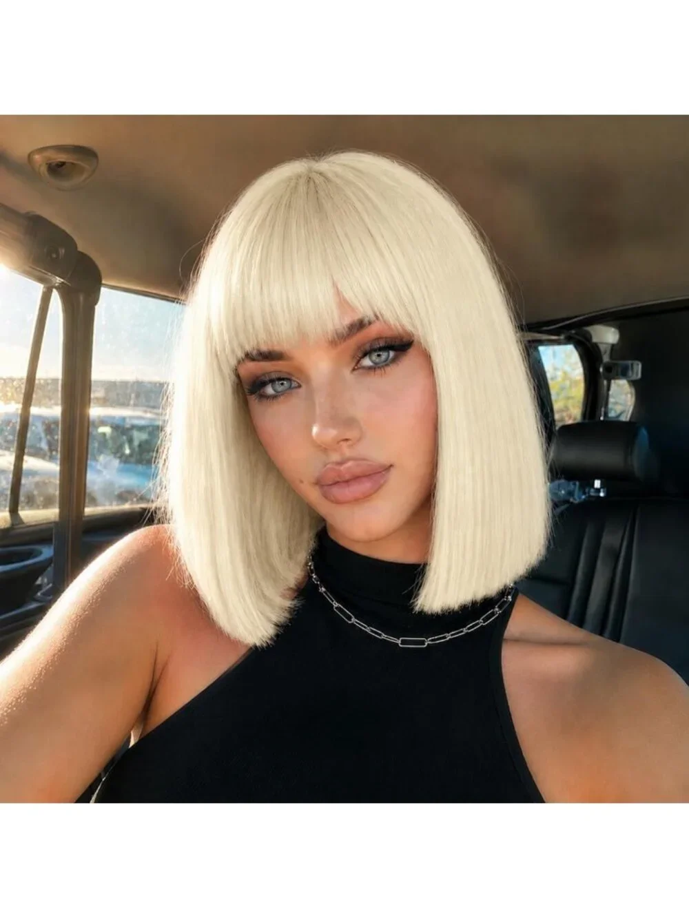 Stylish Blonde Bob Wig with Bangs - Short Straight Cosplay Hair for Women